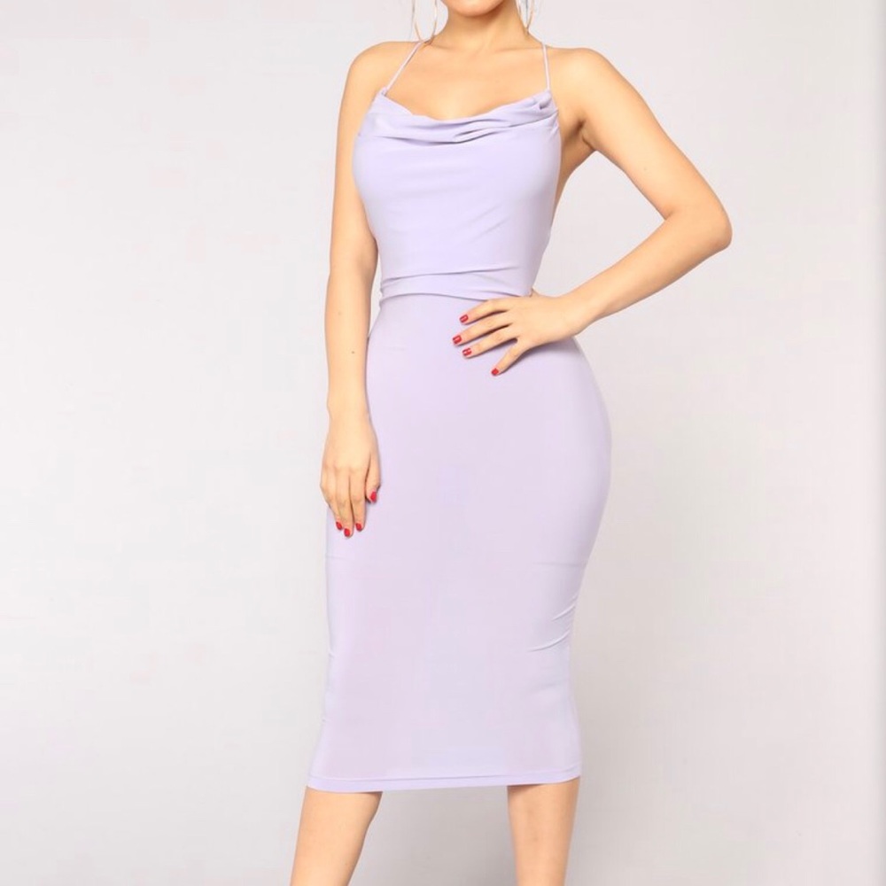 Lilac cowl neck midi dress